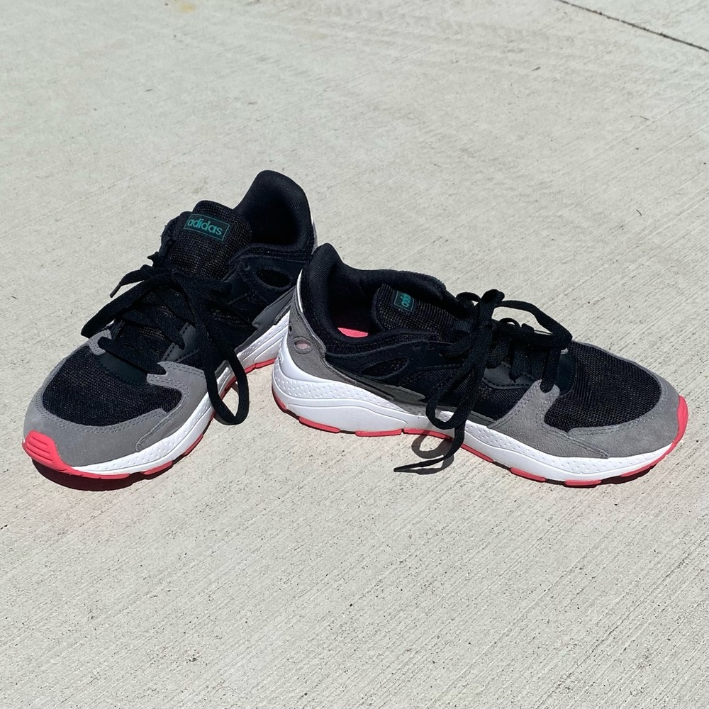 Adidas Cloud Foam Comfort Black, Grey, White, & Pink Tennis Shoes/Sneakers